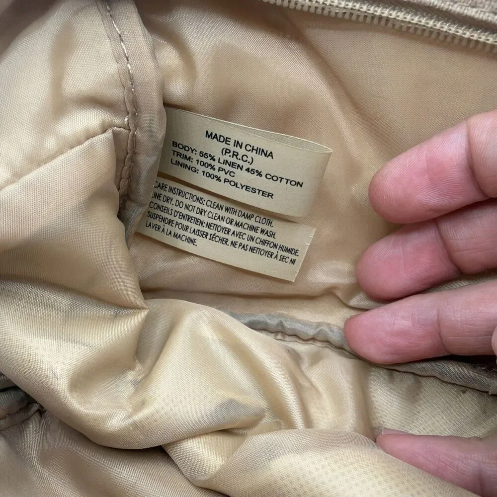 John Varvatos Artisan Men Toiletry Bag Beige Linen Cotton Dopp Kit‎ Travel Pouch
